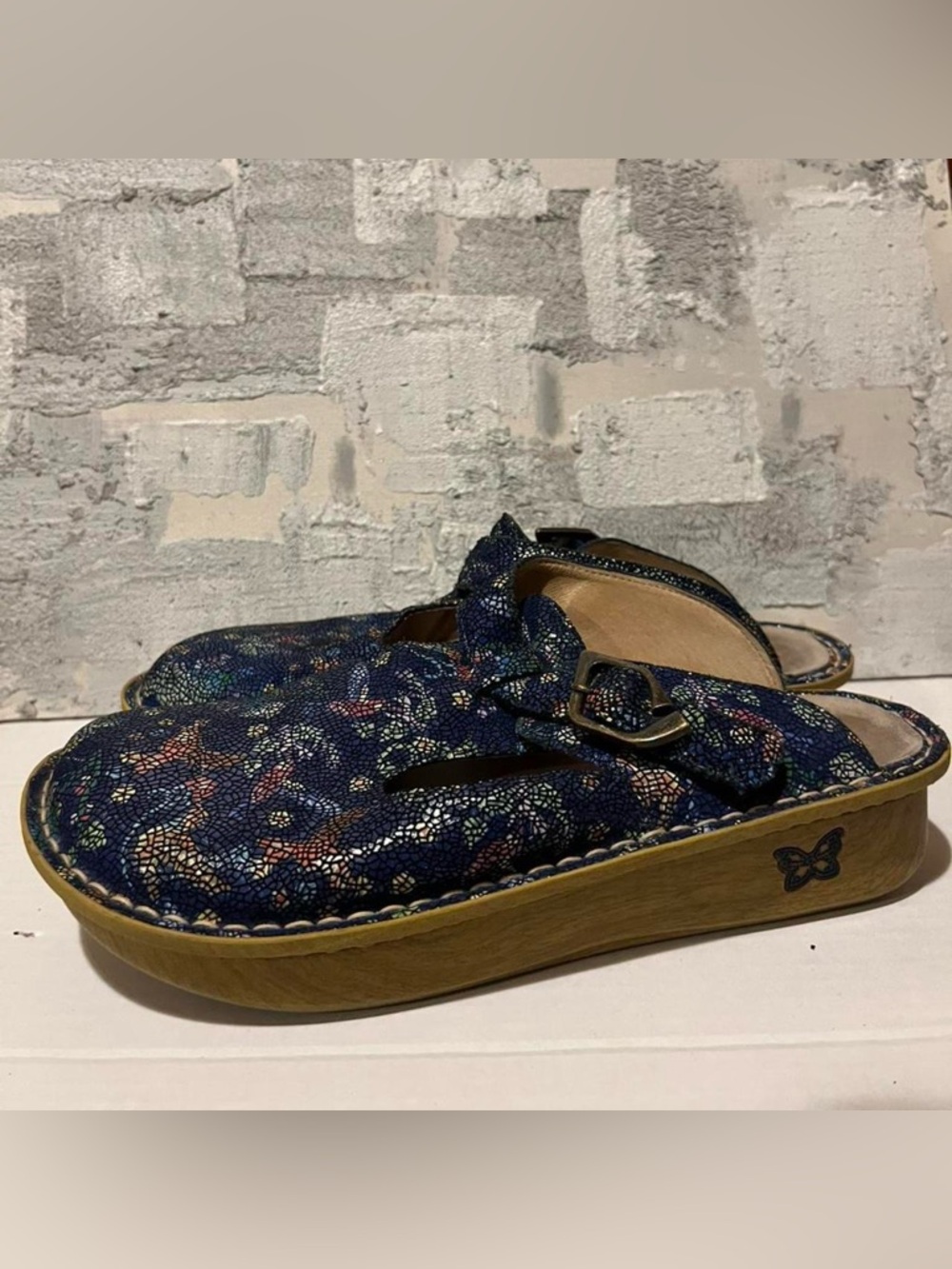 Alegria Birdland Mosaic Butterfly Leather Clogs